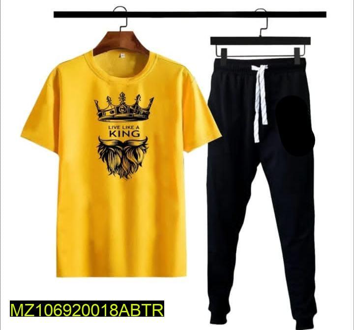 Men Printed King Crown & Beard Track Suit Yellow Black Medium to XL