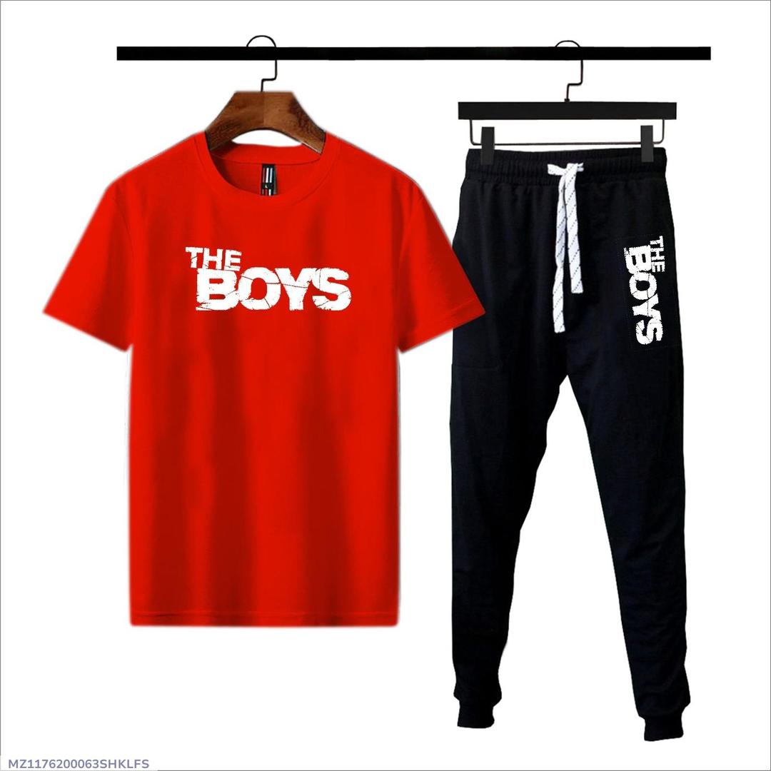 Men Cotton Printed Track Suit Red Black Drawstring Medium to XL