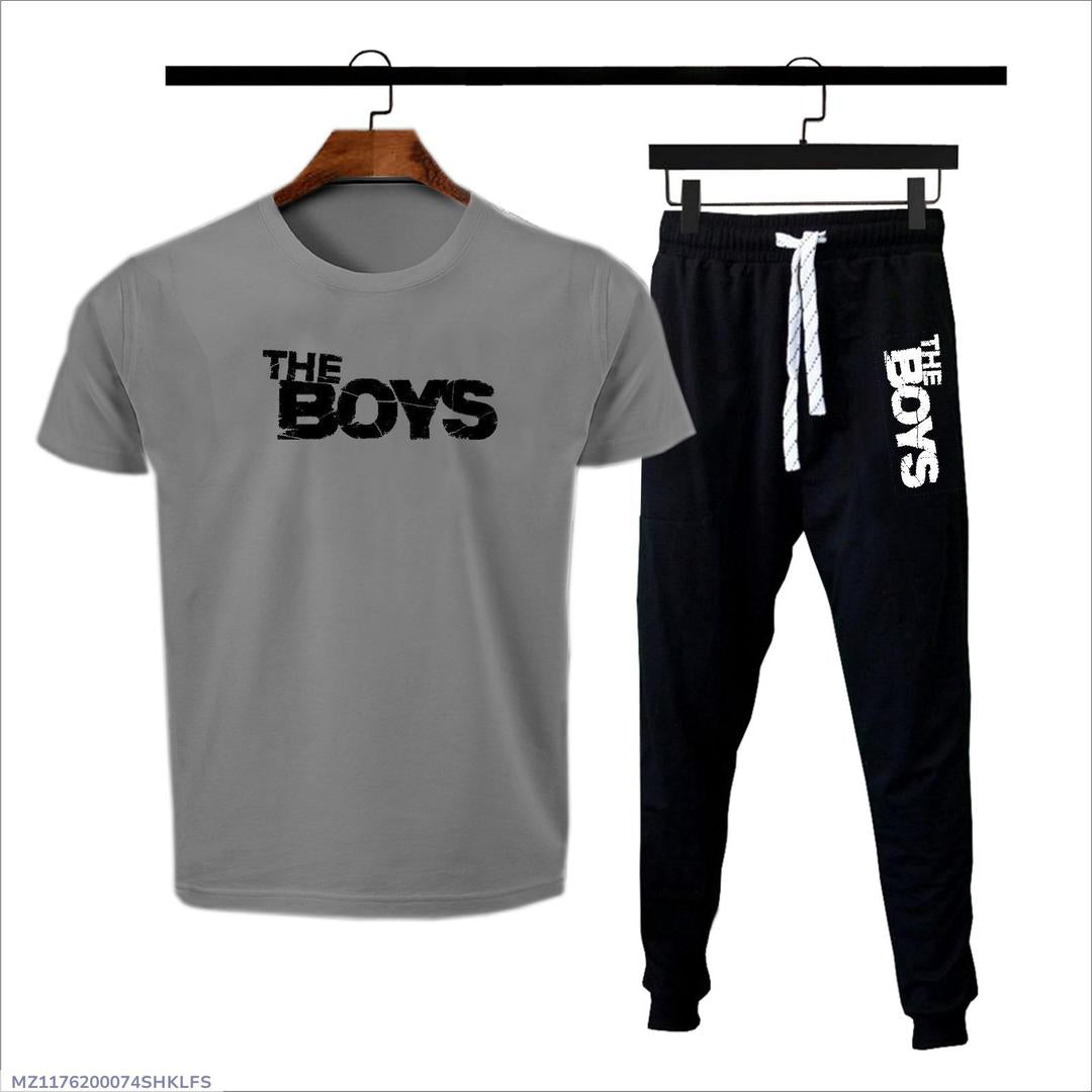 Men Cotton Printed Track Suit Grey 2Pcs Medium to XL