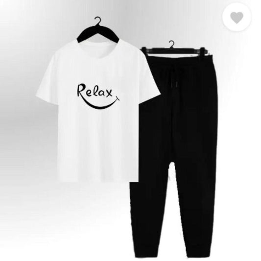 Men Cotton Printed Track Suit White Black