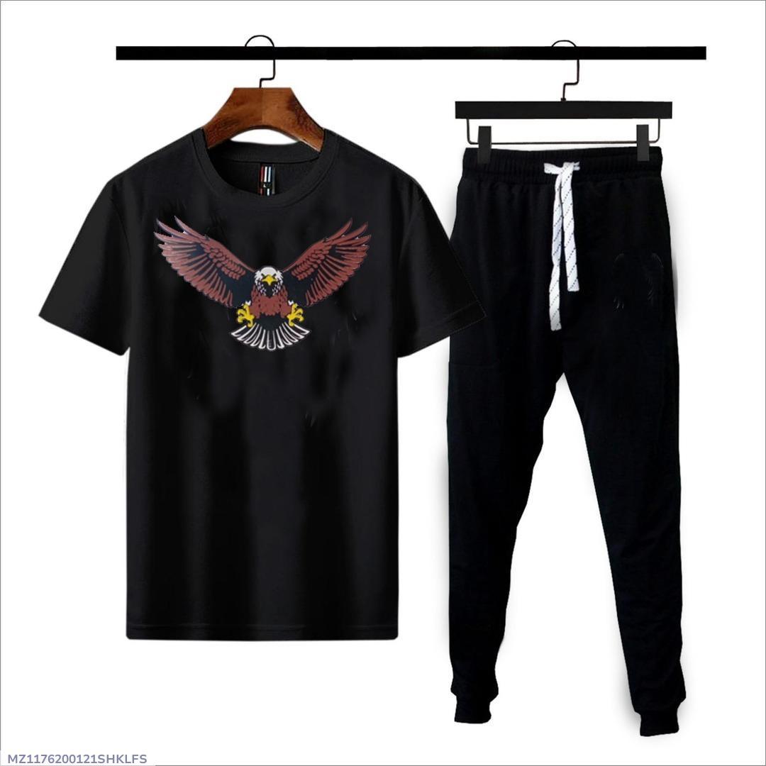 Men Black Eagle Print Track Suit Cotton