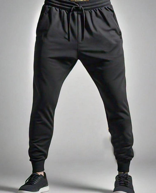 Premium Cotton Track Suit Black Slim Fit Drawstring Waist