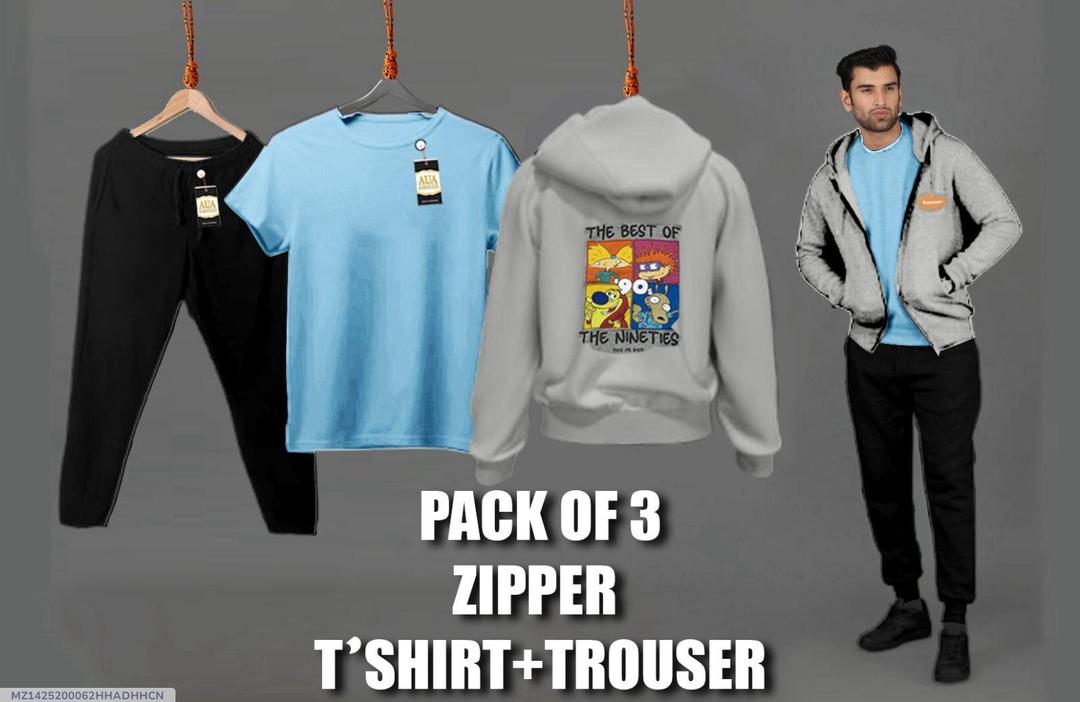 Men Fleece Zipper Track Suit Blue 3Pcs