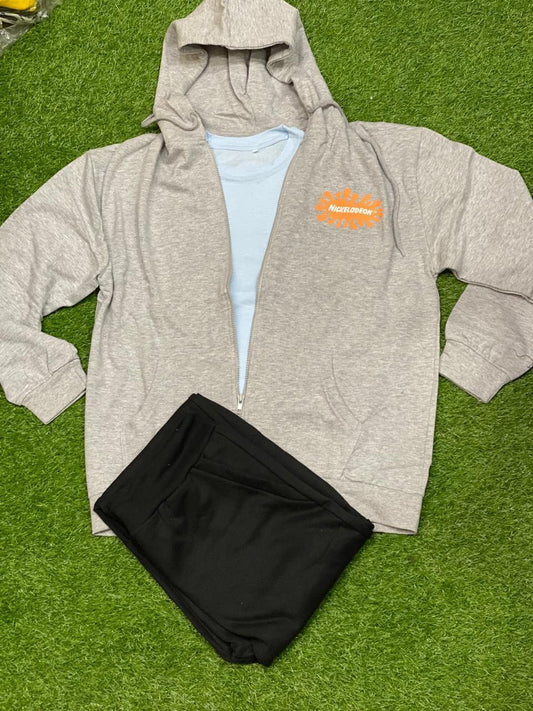 Men Fleece Zipper Track Suit Blue 3Pcs