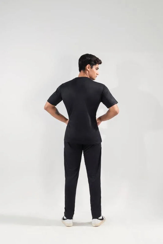 Men Dri Fit Track Suit Black Slim Fit Textured