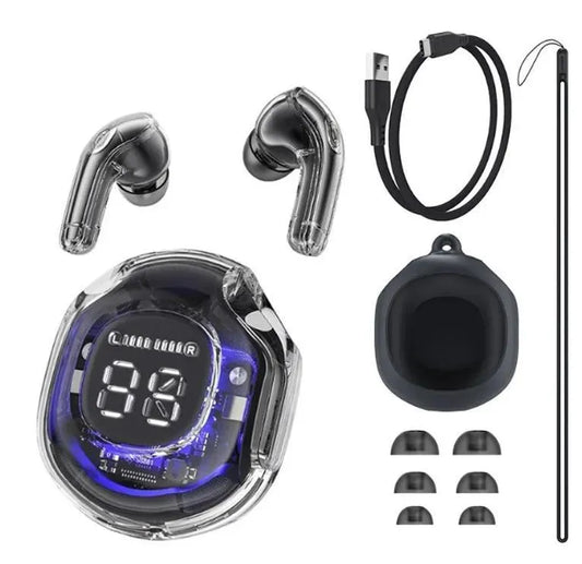 Transparent Digital Earbuds with AI Noise Cancellation & Fast Charge