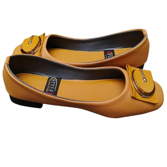 Yellow Square Toe Women's Pumps with Buckle Detail