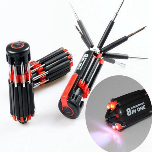 Compact 8-in-1 Screwdriver Tool Red Black ABS