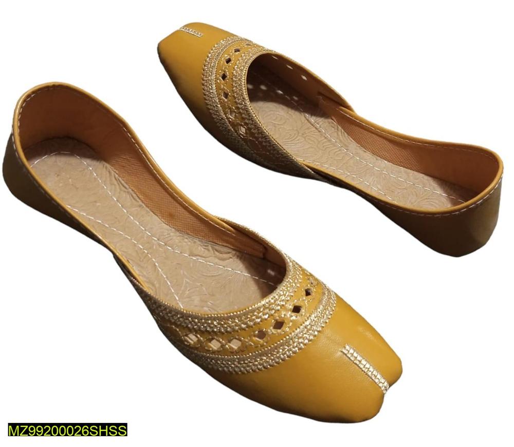 Women's Mustard PU Khussa Slip On Flat Shoes