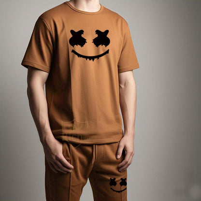 Men Micro Print Track Suit Brown Eid Festive Wear