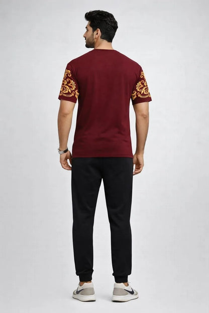 Men Maroon Richman Royal Printed Track Suit Cotton Summer Set