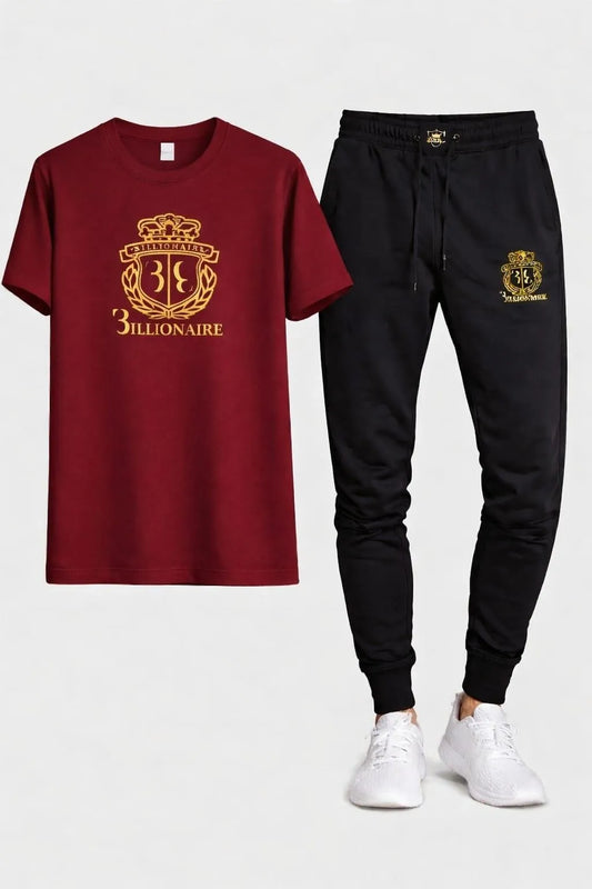 Maroon & Black Billionaire Crest Track Suit for Men