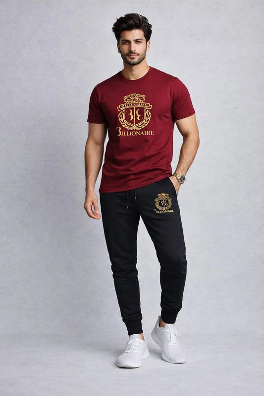 Maroon & Black Billionaire Crest Track Suit for Men