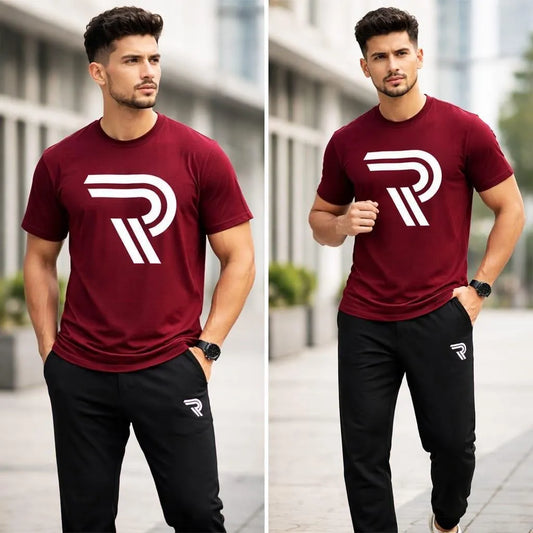 Men R-Flex Maroon Black Track Suit 2Pcs Cotton