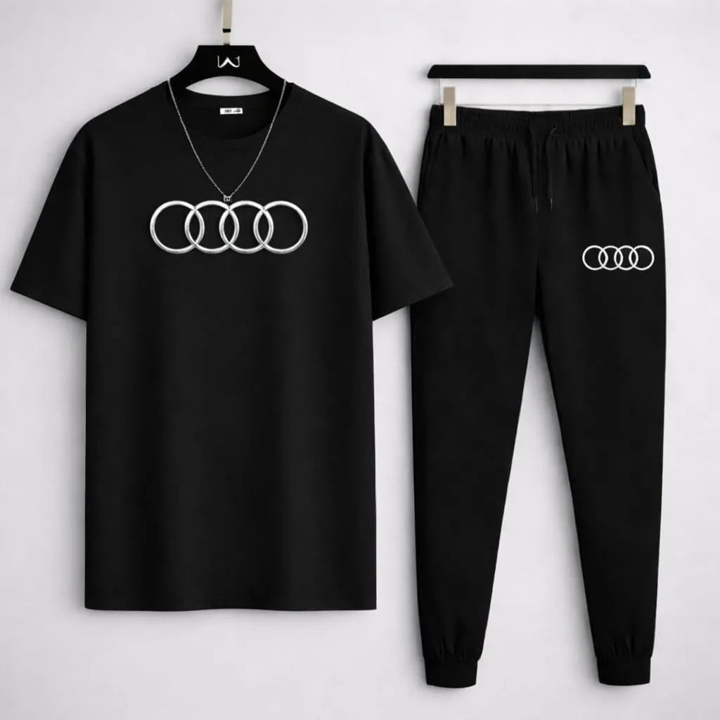 Audi Logo Track Suit Black Slim Fit 2-Piece Set for Men