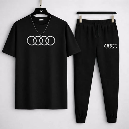 Audi Logo Track Suit Black Slim Fit 2-Piece Set for Men