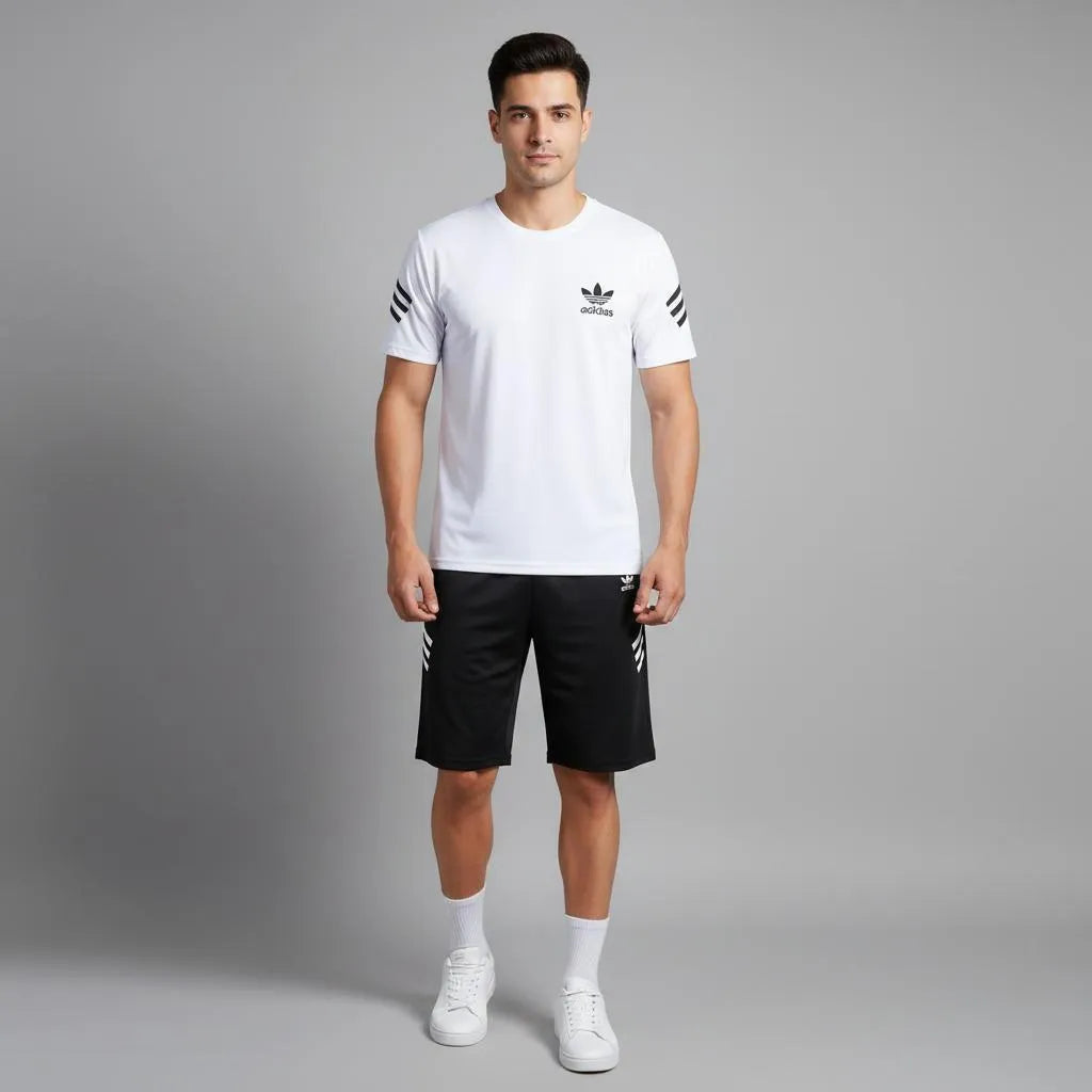 Nikkar Tracksuit White Black 2Pc Summer Casual