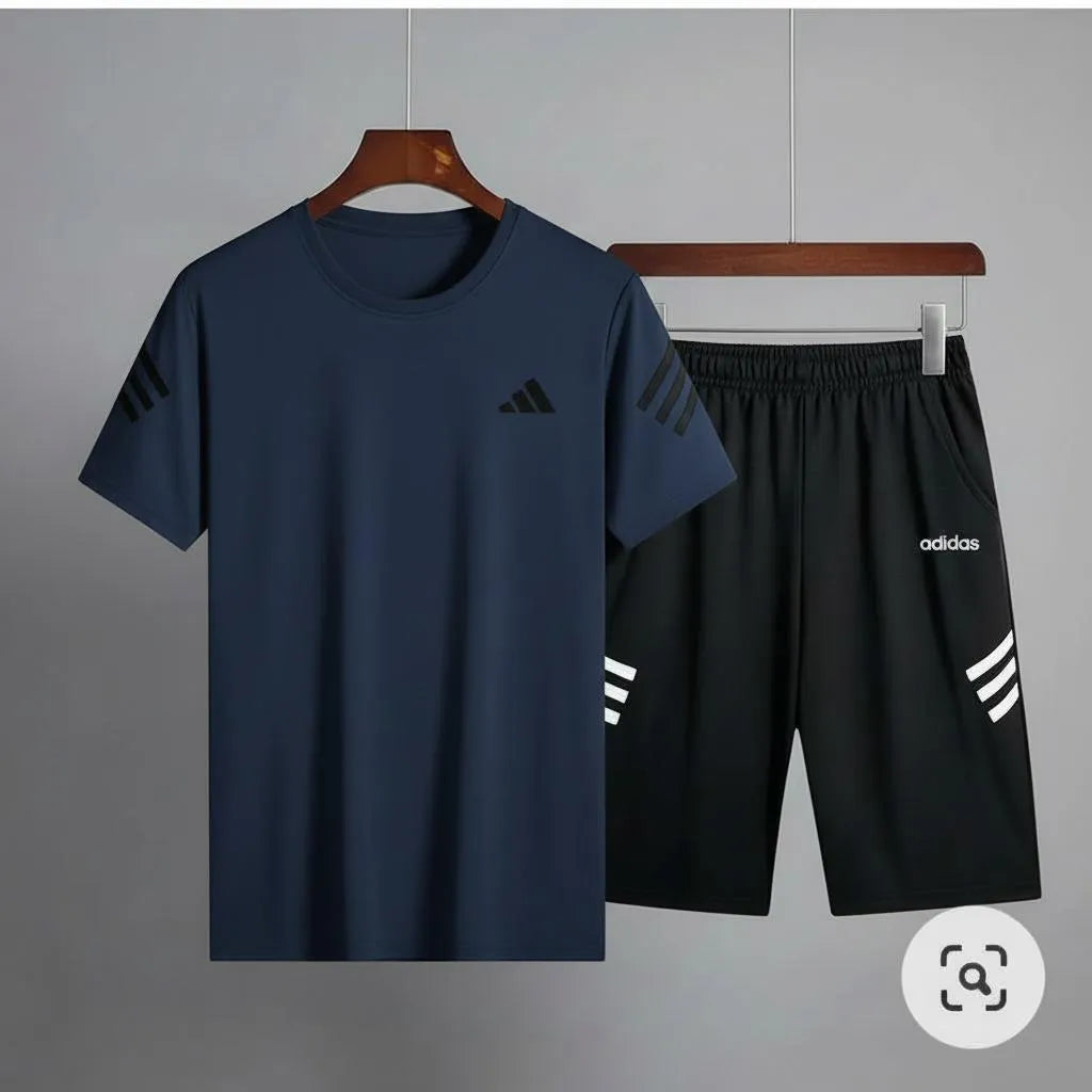 Nikkar Men Navy Black 2Pcs Summer Track Suit