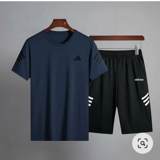 Nikkar Men Navy Black 2Pcs Summer Track Suit