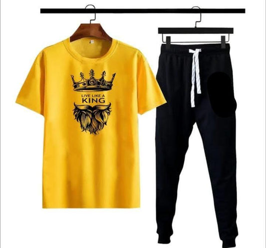 Men Printed King Crown & Beard Track Suit Yellow Black Medium to XL