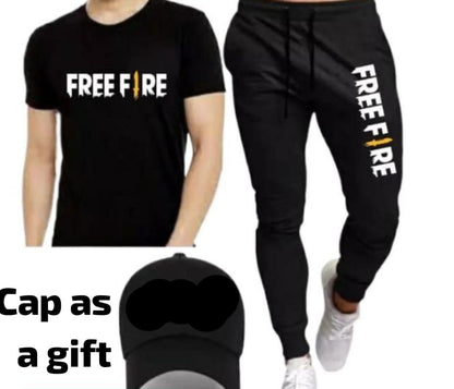 Men Printed Track Suit Set Free Fire Cap Black Medium to XL