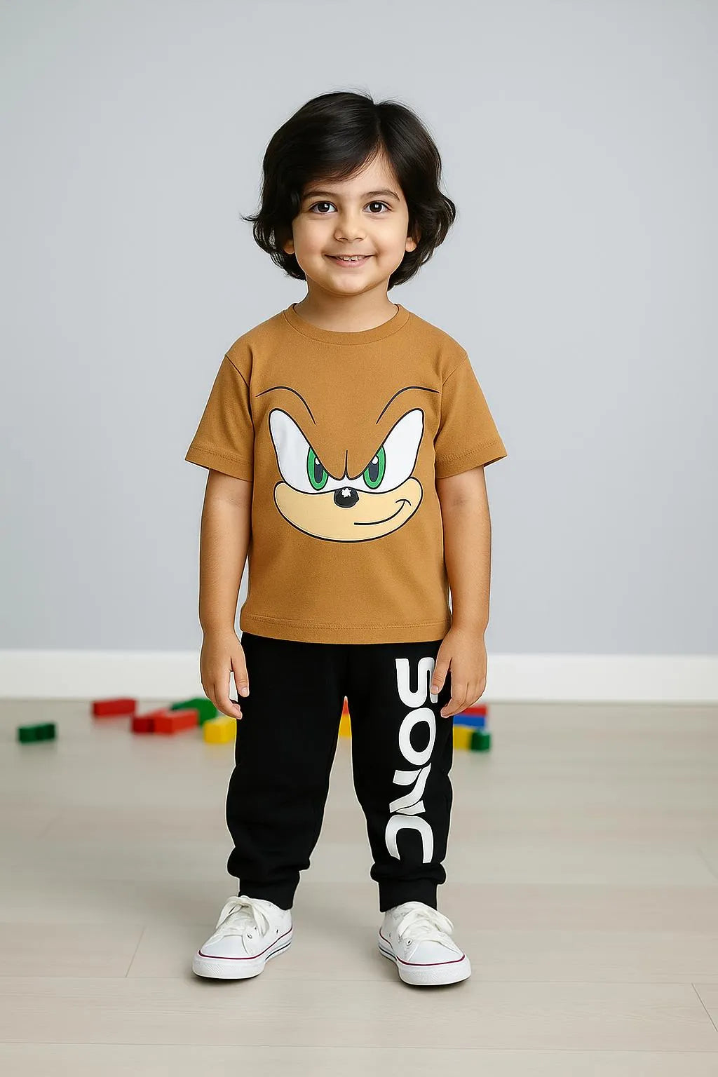 Kids Sonic Printed 2-Piece Tracksuit Brown Polyester