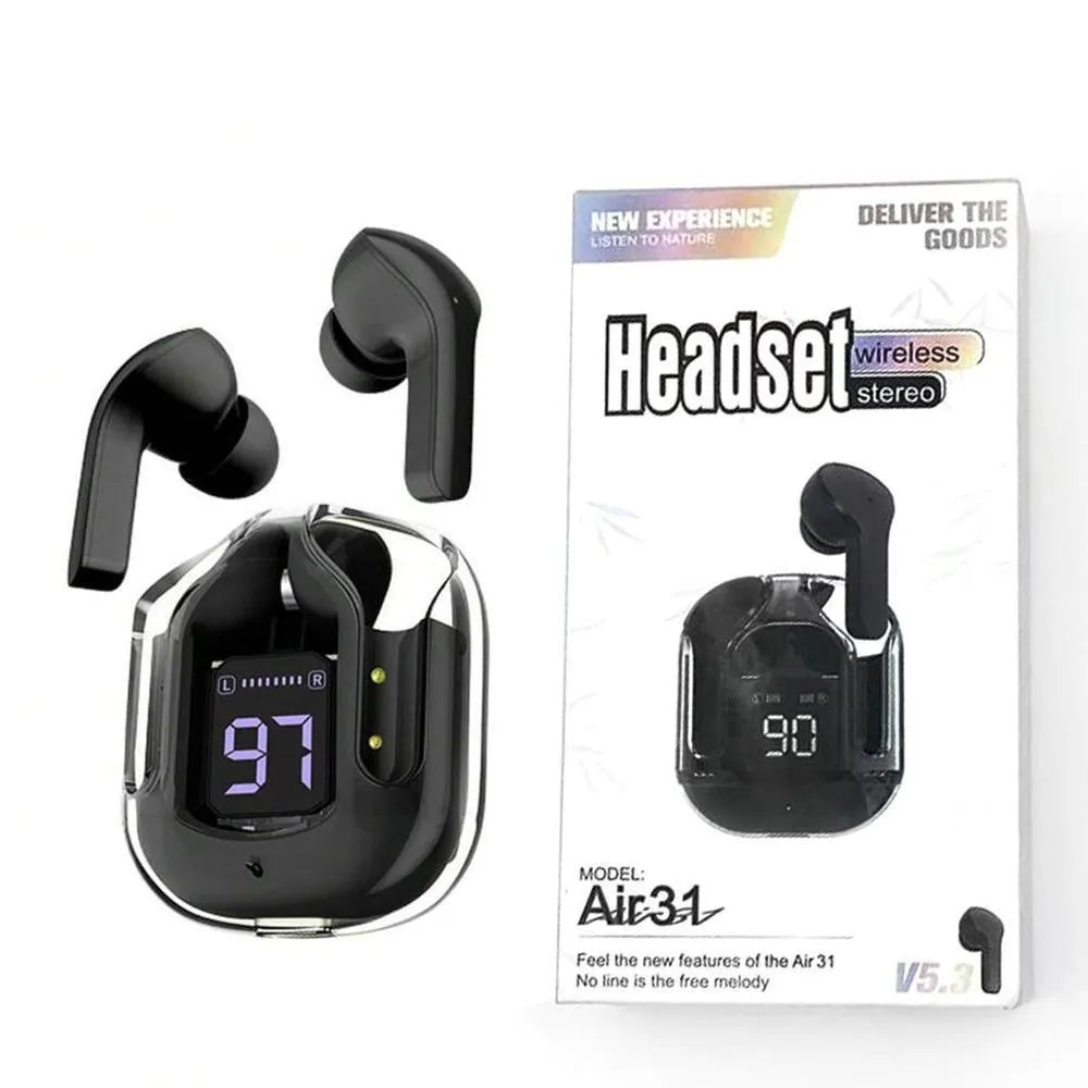 Stylish Blue Air31 Earbuds with Battery Display