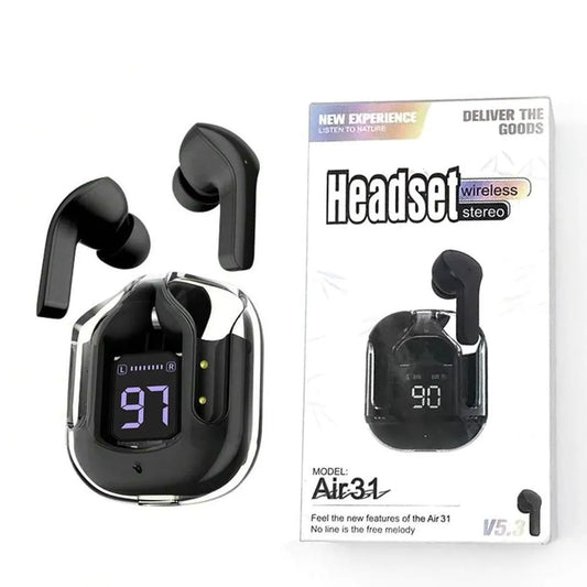 Stylish Blue Air31 Earbuds with Battery Display