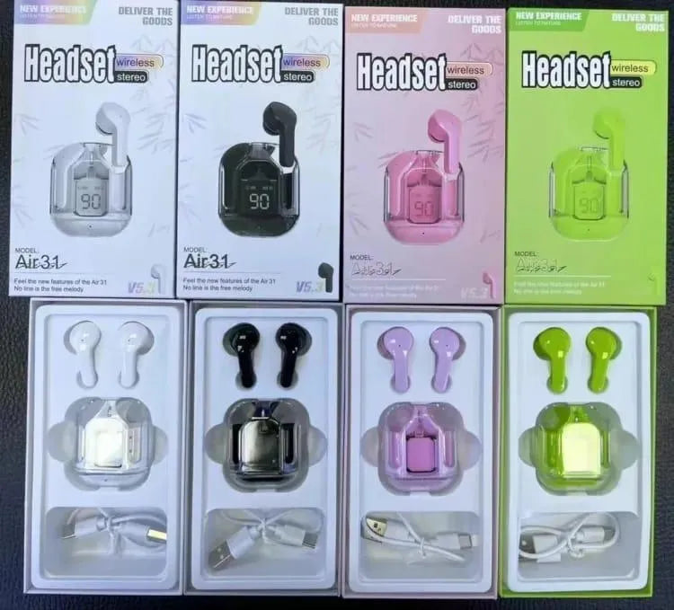 Stylish Blue Air31 Earbuds with Battery Display