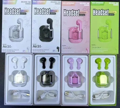 Stylish Blue Air31 Earbuds with Battery Display
