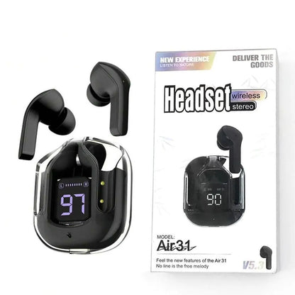 Stylish Blue Air31 Earbuds with Battery Display