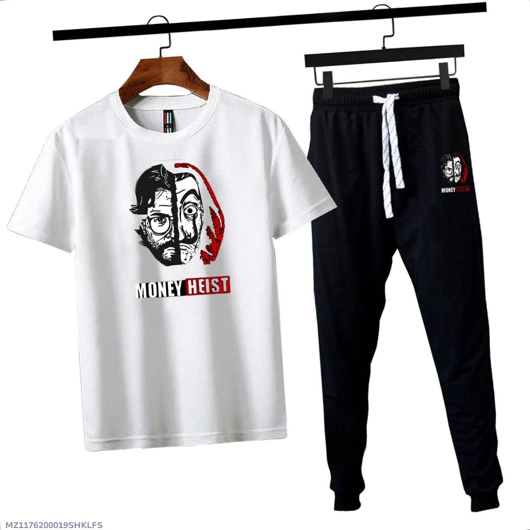 Men Printed Track Suit White Money Heist 2Pcs
