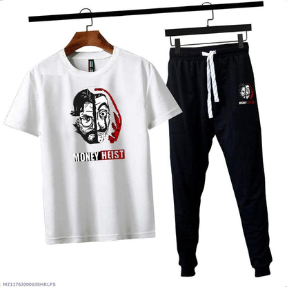 Men Printed Track Suit White Money Heist 2Pcs