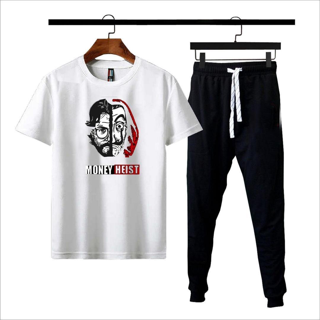 Men Printed Track Suit White Money Heist 2Pcs