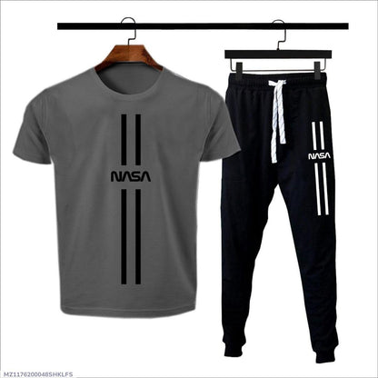 Men Grey NASA Printed Track Suit 2Pcs Cotton Jersey