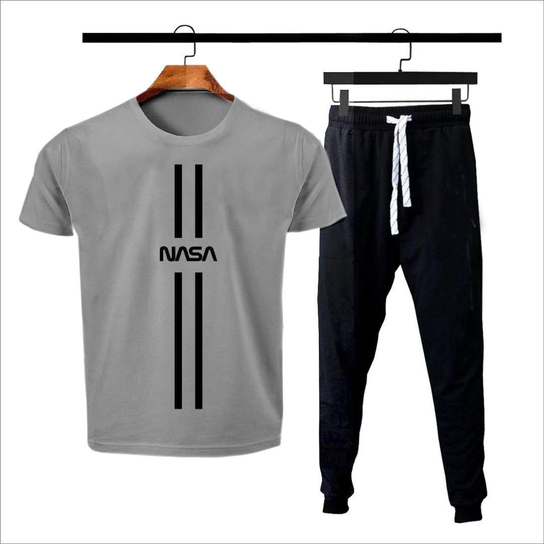Men Grey NASA Printed Track Suit 2Pcs Cotton Jersey