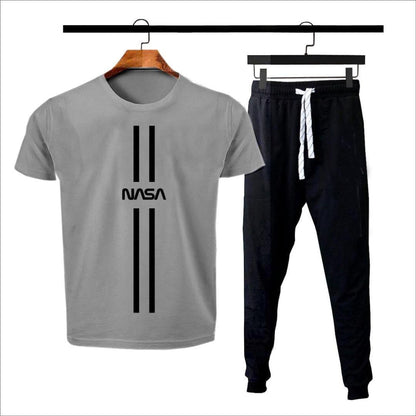 Men Grey NASA Printed Track Suit 2Pcs Cotton Jersey