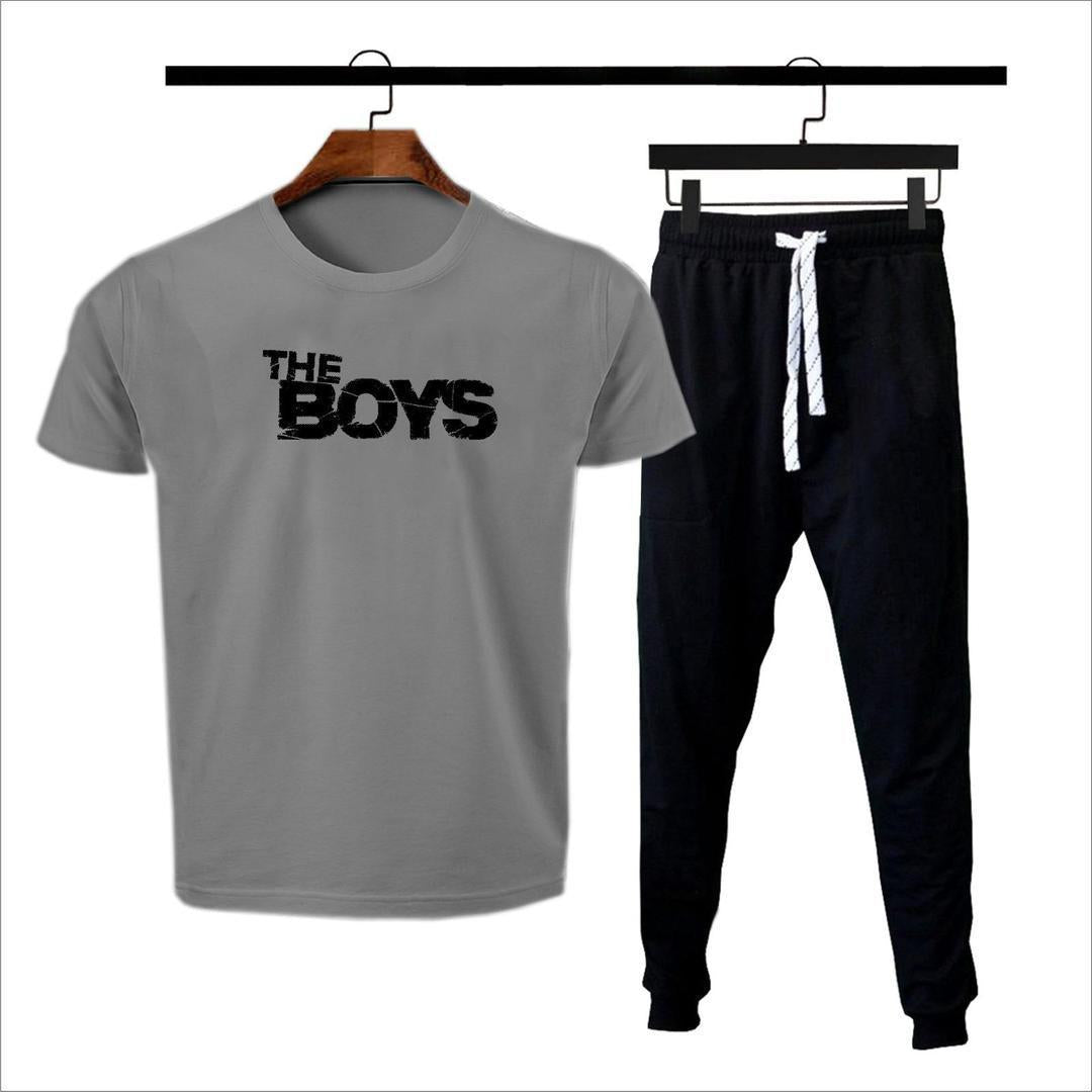 Men Cotton Printed Track Suit Grey 2Pcs Medium to XL