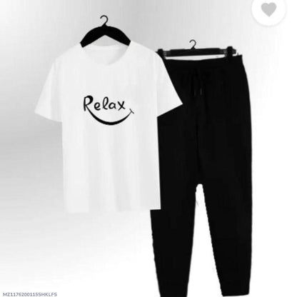 Men Cotton Printed Track Suit White Black