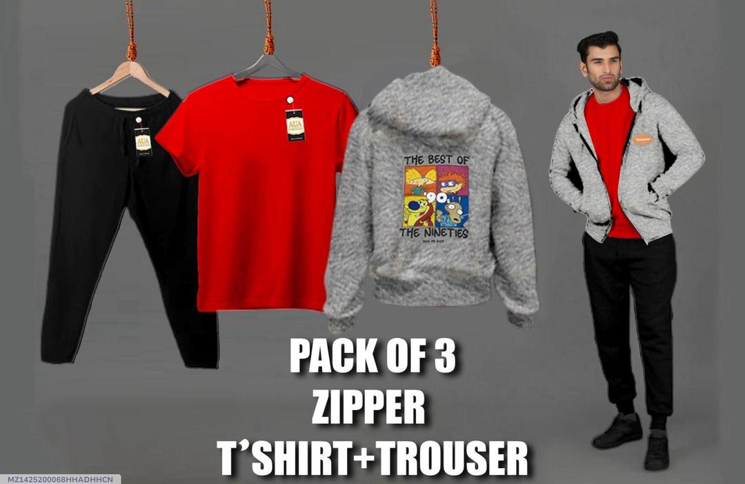Men Red Fleece Zipper Track Suit 3Pc Set