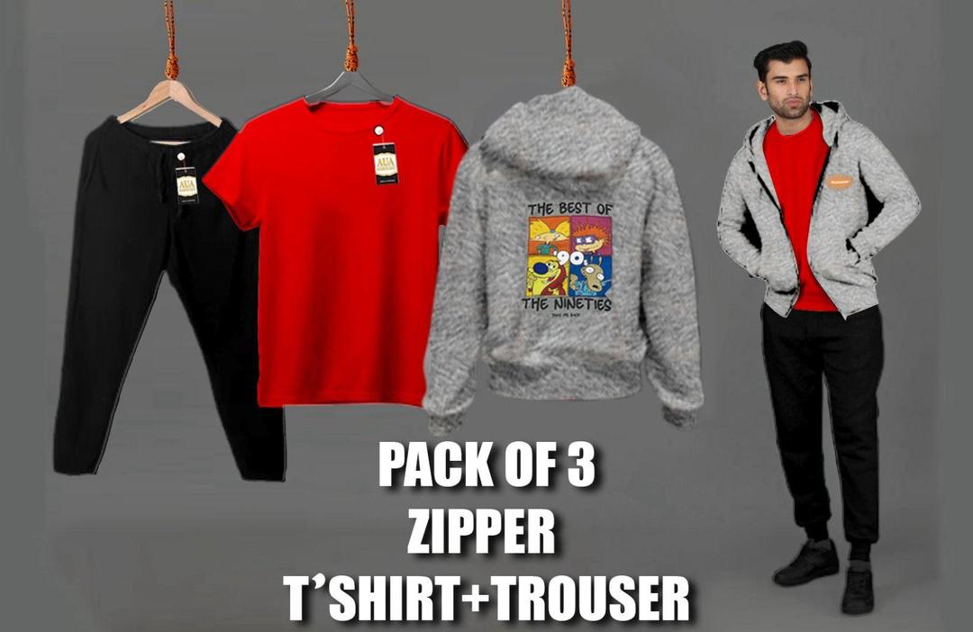 Men Red Fleece Zipper Track Suit 3Pc Set
