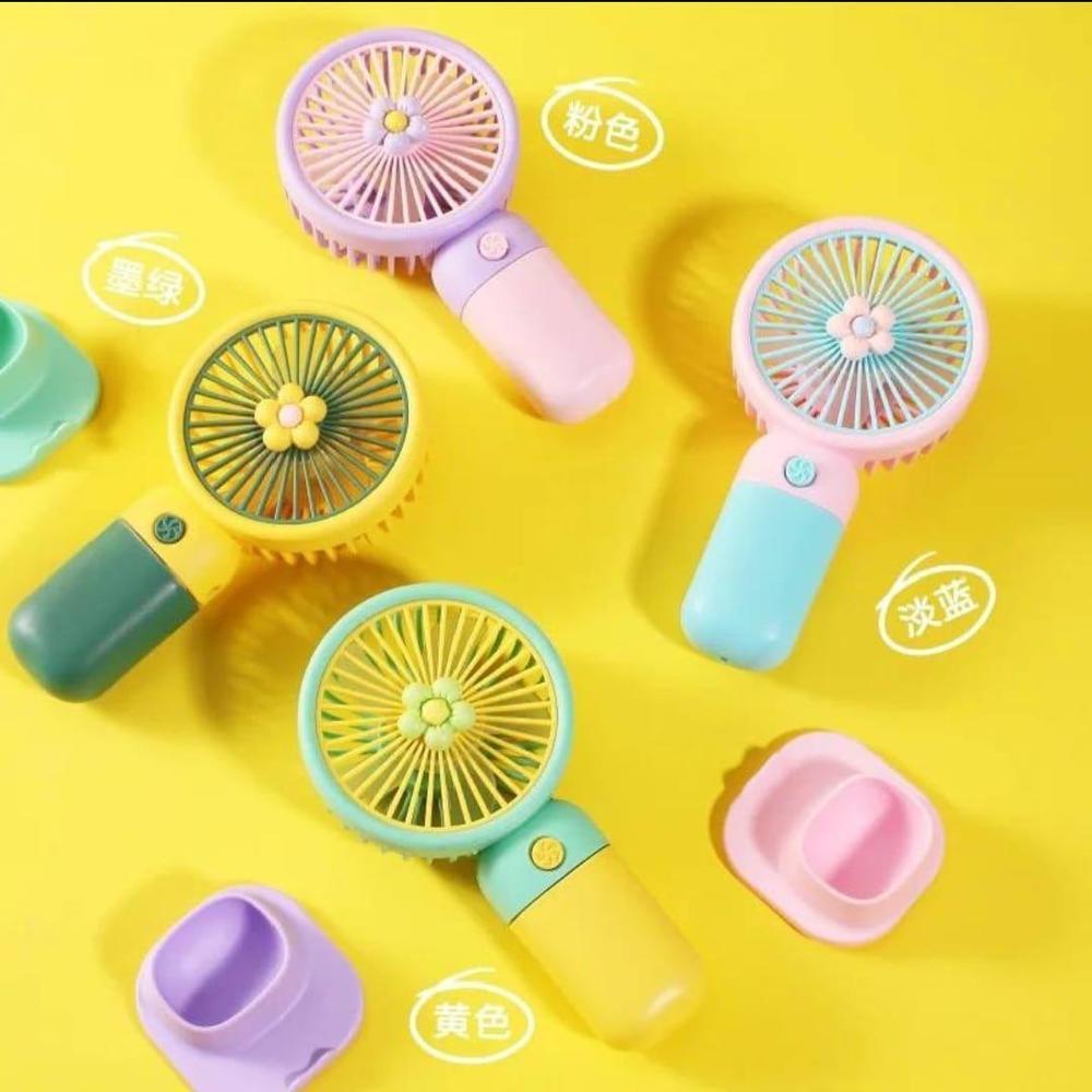 Mini Rechargeable Handheld Fan Green Yellow ABS