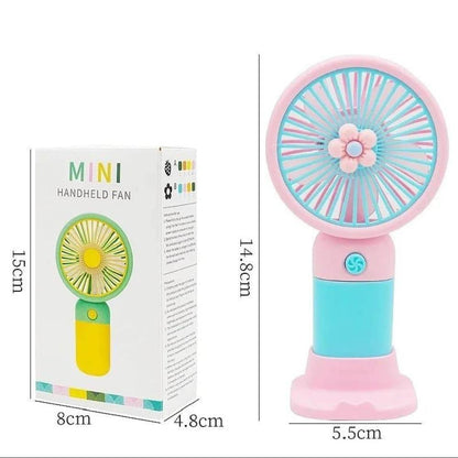 Mini Rechargeable Handheld Fan Green Yellow ABS