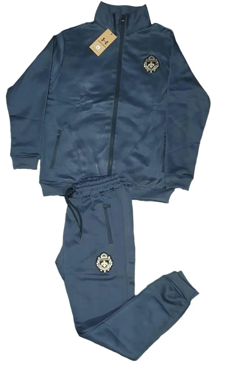 Men Fleece Zip Track Suit Blue 2Pcs