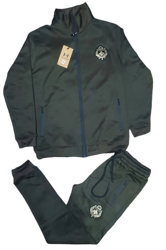 Men Green Fleece Track Suit 2-Piece Set