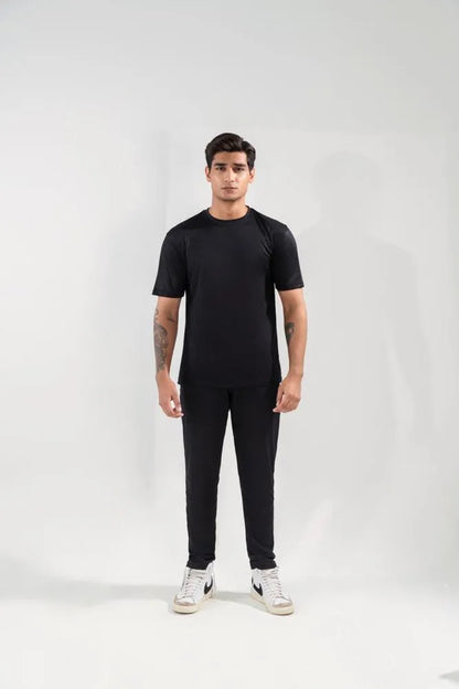 Men Dri Fit Track Suit Black Slim Fit Textured