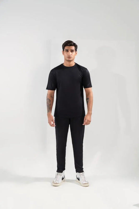 Men Dri Fit Track Suit Black Slim Fit Textured