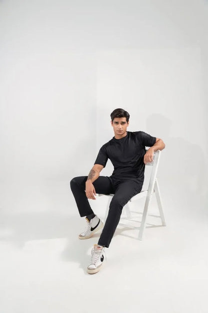 Men Dri Fit Track Suit Black Slim Fit Textured