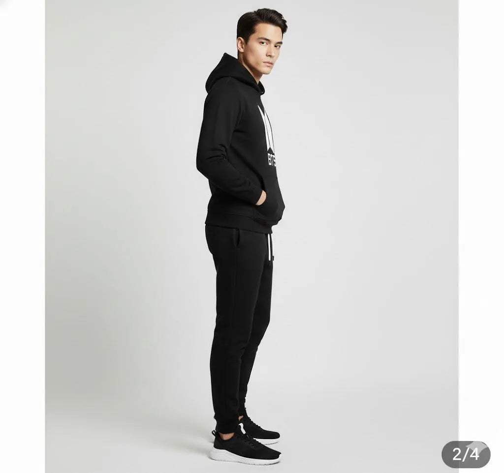 2 Pcs Men's Polyester Printed Hoodie Track Suit