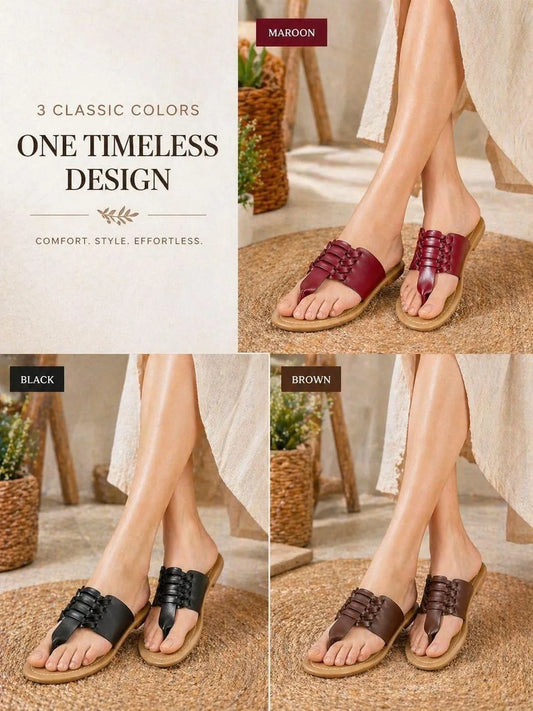 Brown Leather Slippers with Strap for Women